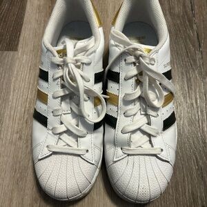 Adidas Superstar White with Gold and Black Accents